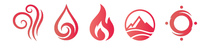 I cinque elementi: Aria, Acqua, Fuoco, Terra e Vuoto